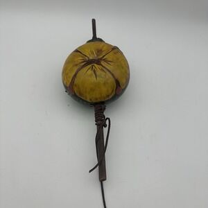 Handpainted Gourd Music Shaker Flower Design Yellow & Green‎ Hand Shaker 15"